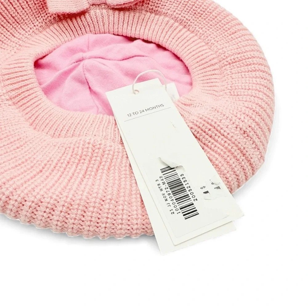 Janie & Jack Snowdrift 2021 Baby Girl Pink Knit Sweater Beret Hat 12-24M NWT Bow